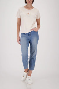 MONARI | T-SHIRT WITH RHINESTONES - CHAMPAGNE BEIGE 410081