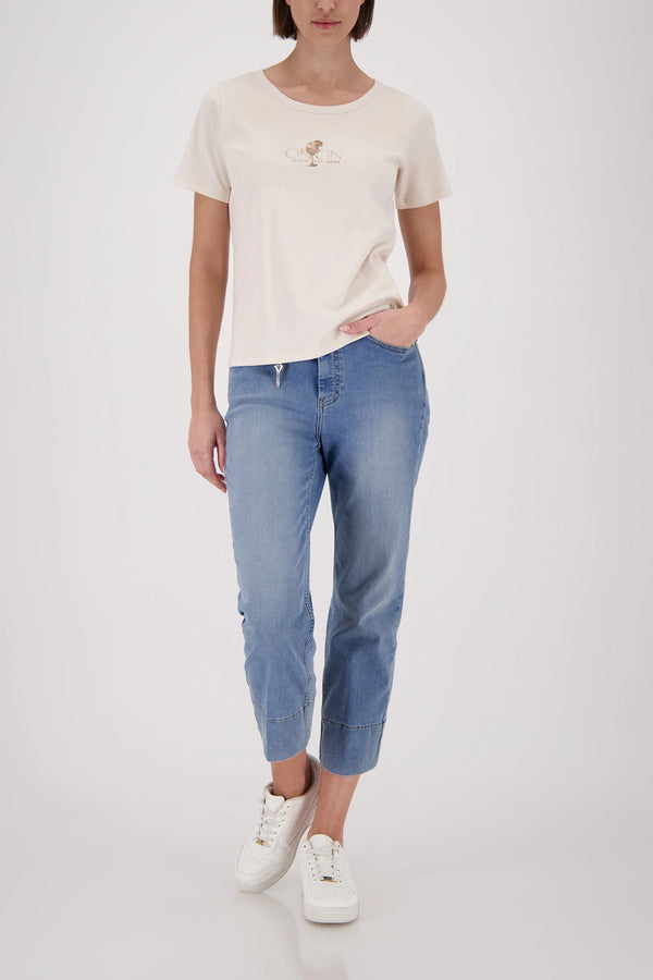 MONARI | T-SHIRT WITH RHINESTONES - CHAMPAGNE BEIGE 410081
