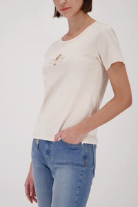 MONARI | T-SHIRT WITH RHINESTONES - CHAMPAGNE BEIGE 410081