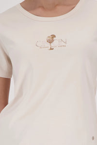 MONARI | T-SHIRT WITH RHINESTONES - CHAMPAGNE BEIGE 410081
