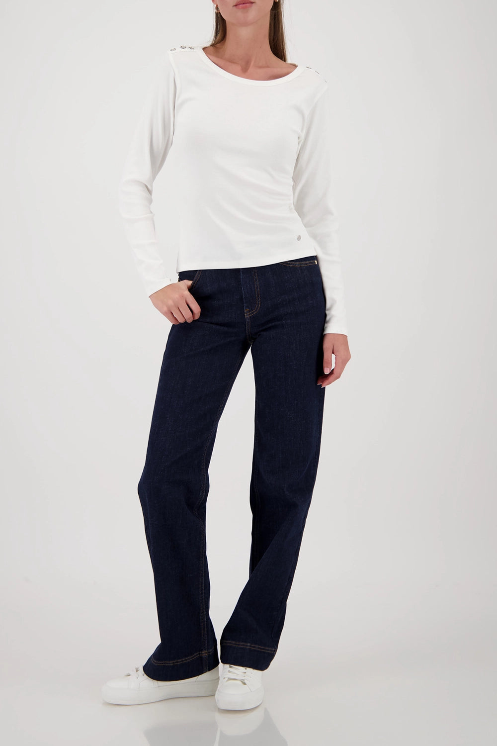 MONARI | LONG-SLEEVE SHIRT WITH BUTTON PLACKET - OFF-WHITE 410104