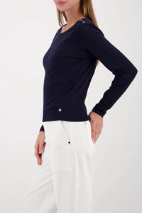 MONARI | LONG-SLEEVE SHIRT WITH BUTTON PLACKET - MARINE 410104