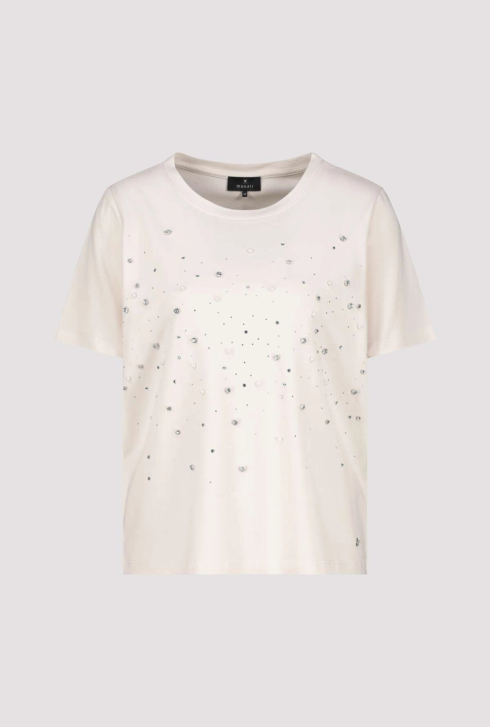 MONARI | T-SHIRT WITH RHINESTONE AND BEAD DETAILS - CHAMPAGNE BEIGE 410112