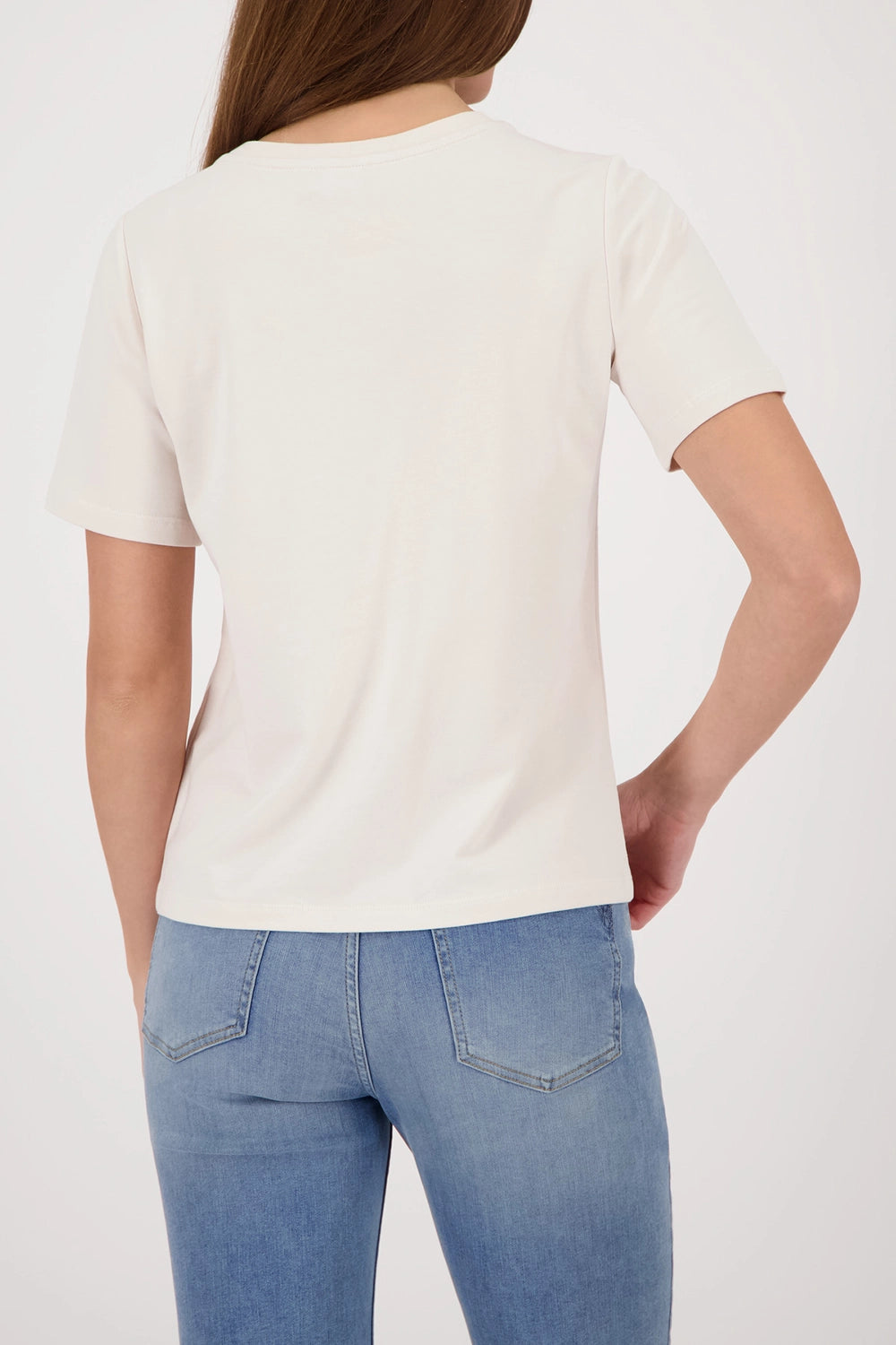 MONARI | T-SHIRT WITH RHINESTONE AND BEAD DETAILS - CHAMPAGNE BEIGE 410112