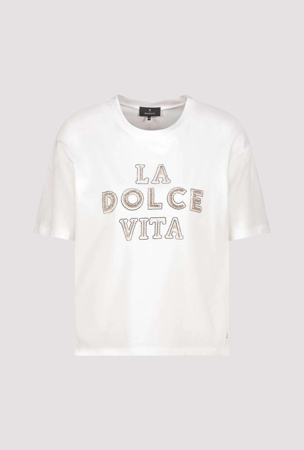 MONARI | T-SHIRT WITH DECORATIVE LETTERING - OFF-WHITE 410183