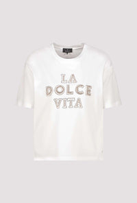 MONARI | T-SHIRT WITH DECORATIVE LETTERING - OFF-WHITE 410183