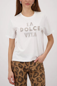 MONARI | T-SHIRT WITH DECORATIVE LETTERING - OFF-WHITE 410183