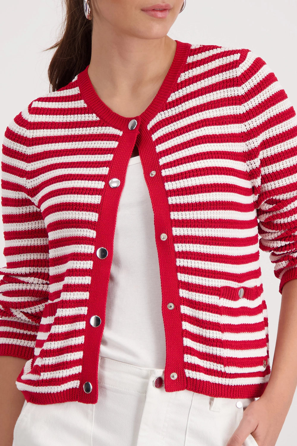 MONARI | CARDIGAN WITH STRIPES - CHILLI PEPPER STRIPED 410216