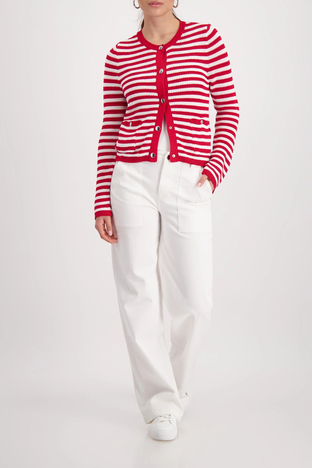 MONARI | CARDIGAN WITH STRIPES - CHILLI PEPPER STRIPED 410216