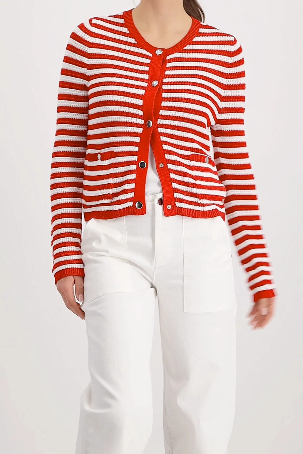 MONARI | CARDIGAN WITH STRIPES - CHILLI PEPPER STRIPED 410216
