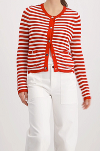 MONARI | CARDIGAN WITH STRIPES - CHILLI PEPPER STRIPED 410216