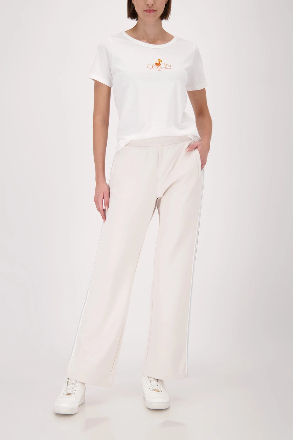 MONARI | JOGGERS WITH LUREX STRIPES - CHAMPAGNE BEIGE 410336