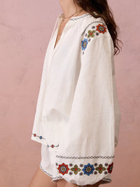 Boteh | Castela Embroidered Smock Blouse - Natural White