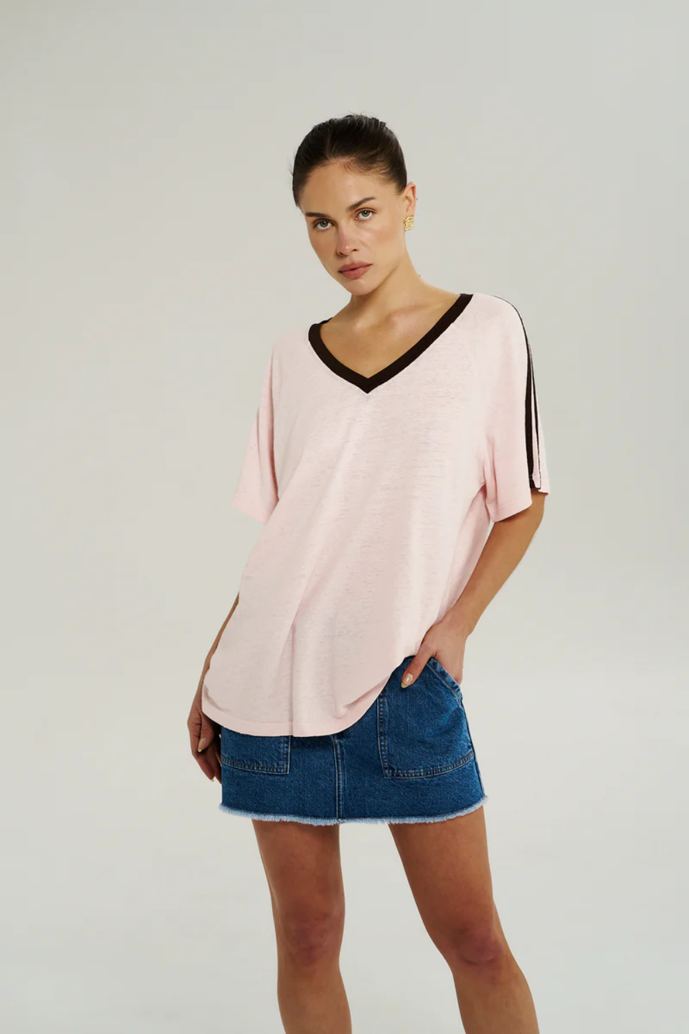 SUMMI SUMMI | V NECK JERSEY TEE - DUSTY ROSE