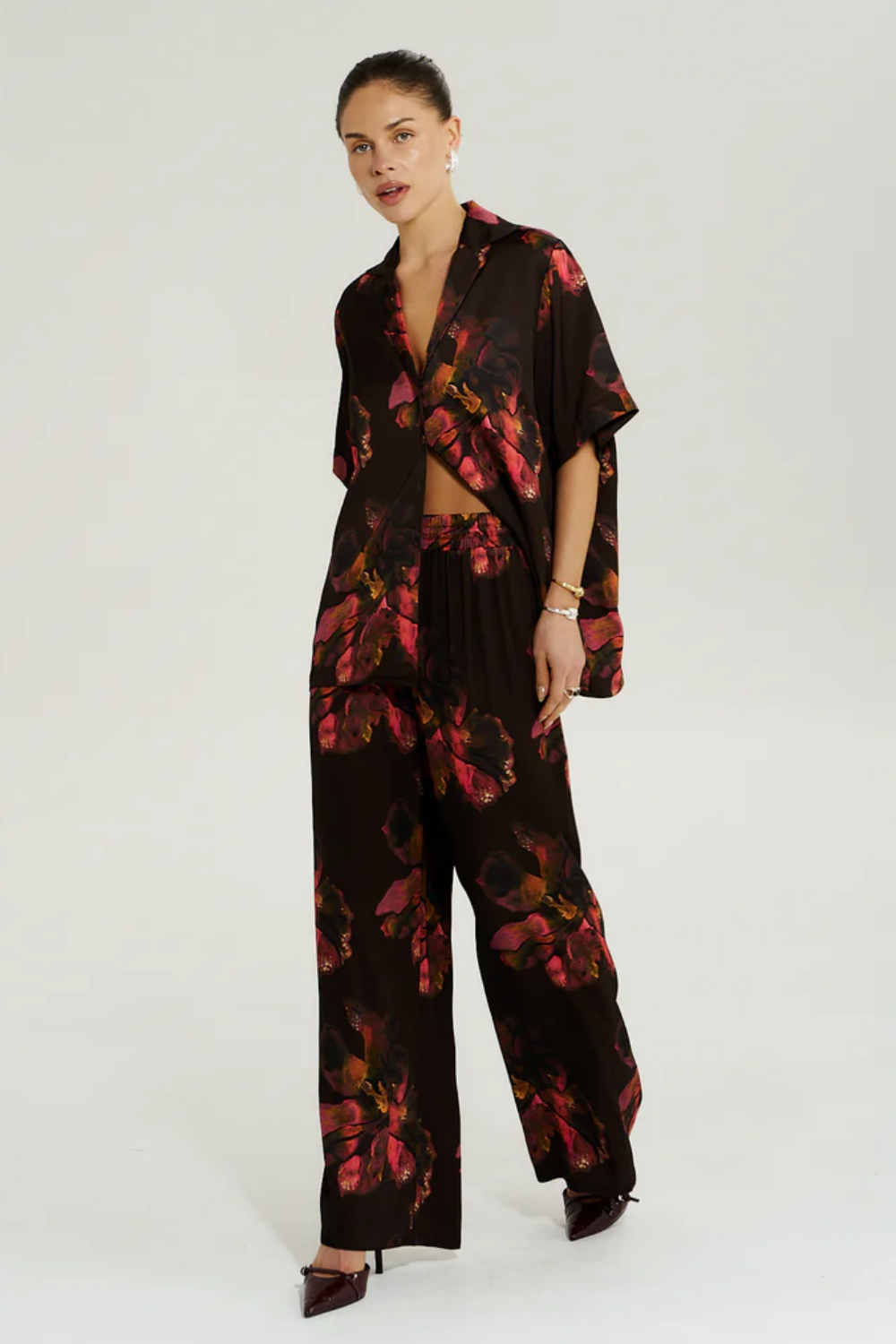 SUMMI SUMMI | BUTTON UP SS SHIRT - CHOCOLAT PETALS
