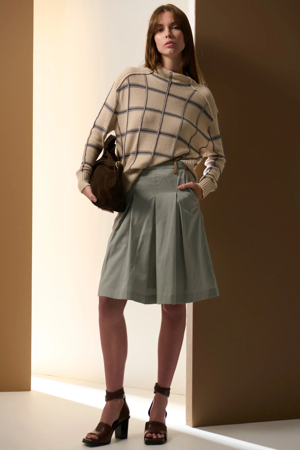 POL | SABLE FUNNEL NECK KNIT - PEBBLE/INK