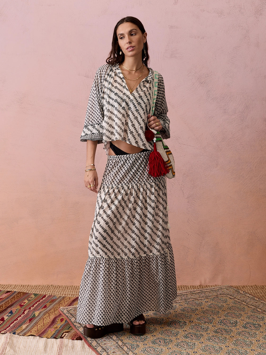 Boteh | Levante Embroidered Smock Blouse - Pebble Black