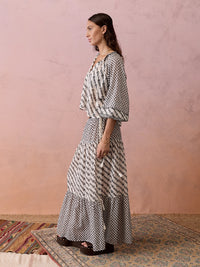 Boteh | Levante Embroidered Smock Blouse - Pebble Black