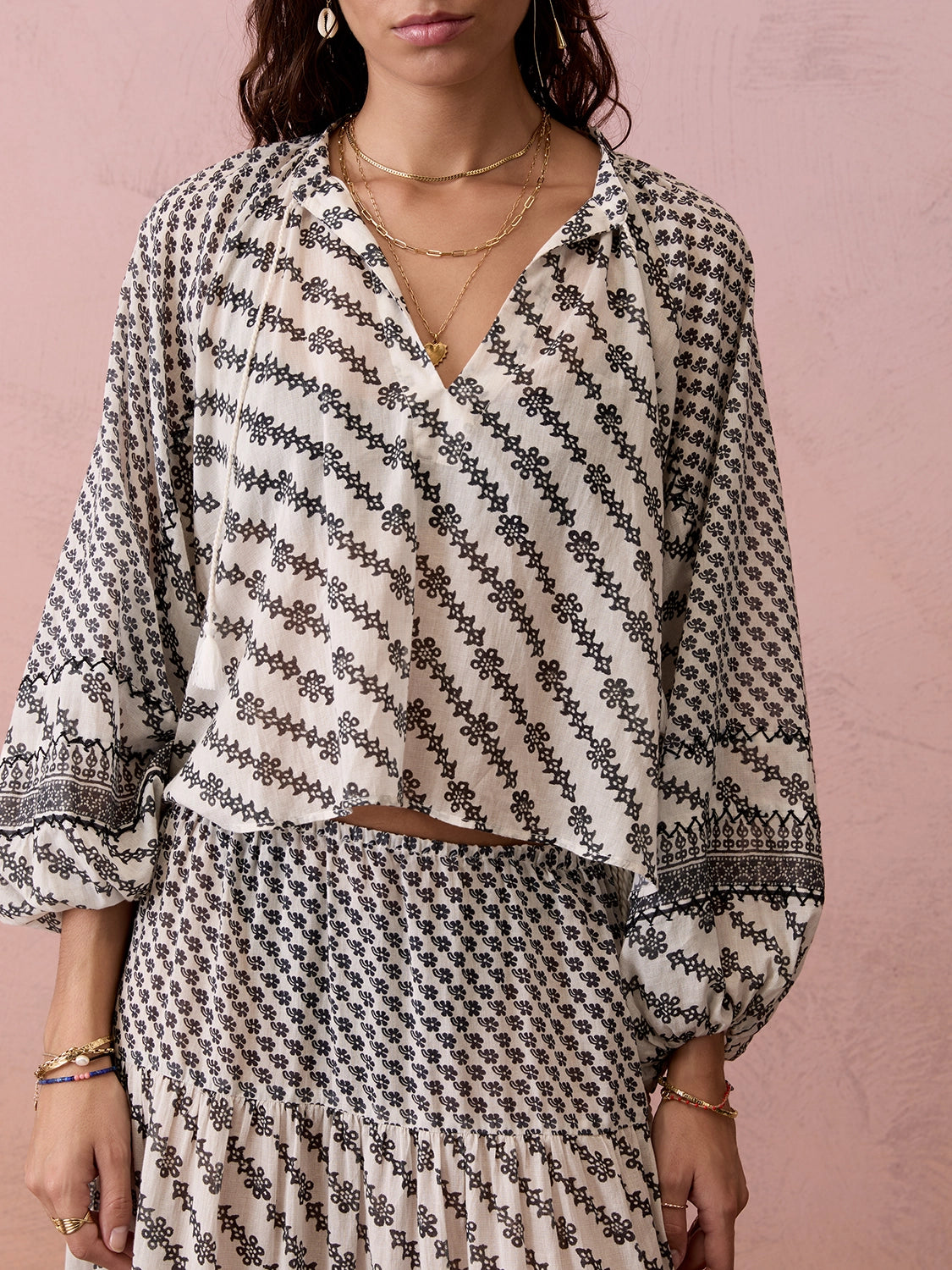 Boteh | Levante Embroidered Smock Blouse - Pebble Black