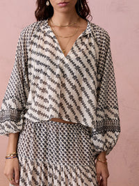 Boteh | Levante Embroidered Smock Blouse - Pebble Black