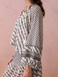 Boteh | Levante Embroidered Smock Blouse - Pebble Black