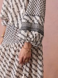 Boteh | Levante Embroidered Smock Blouse - Pebble Black