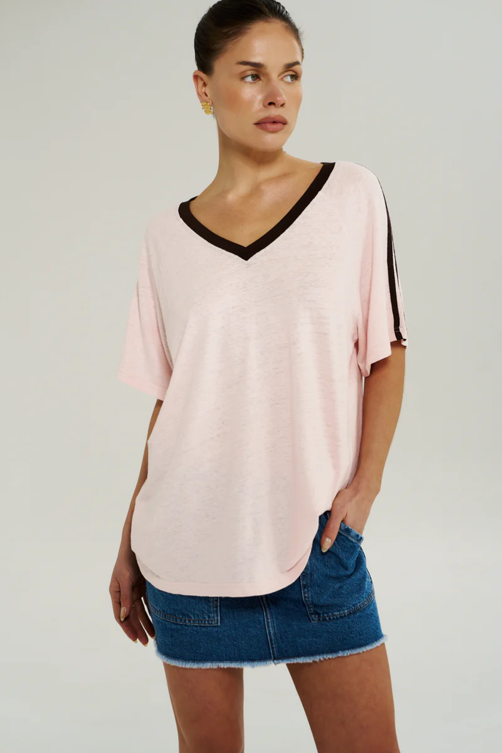 SUMMI SUMMI | V NECK JERSEY TEE - DUSTY ROSE