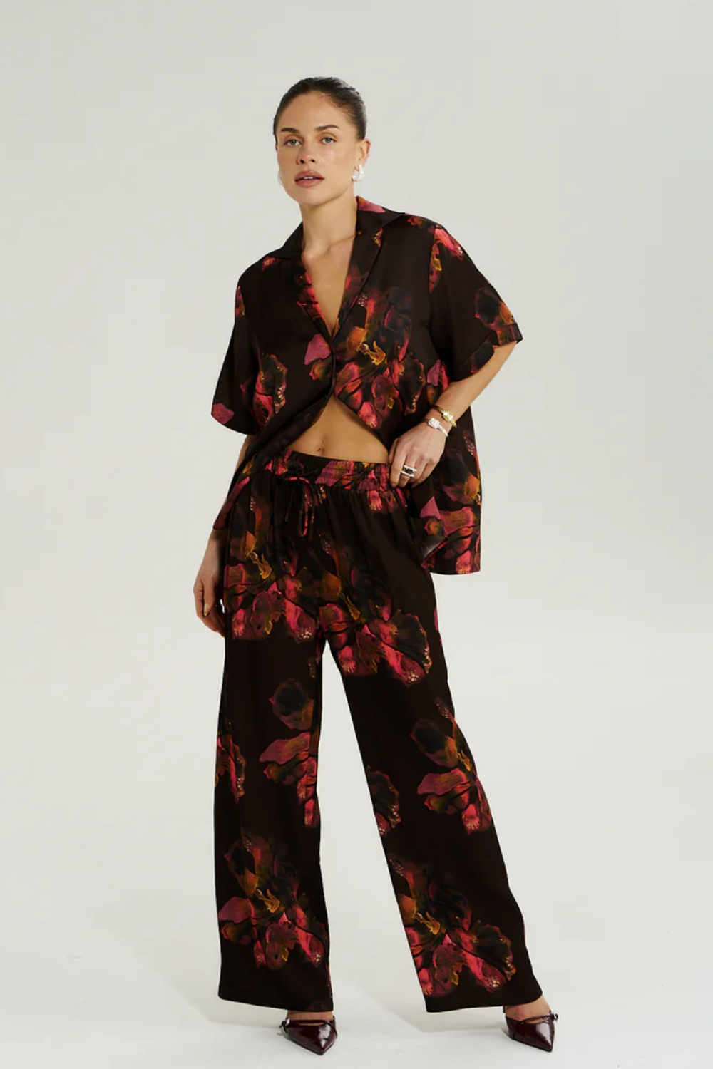 SUMMI SUMMI | BUTTON UP SS SHIRT - CHOCOLAT PETALS
