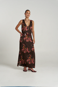 SUMMI SUMMI | V NECK MAXI - CHOCOLAT PETALS