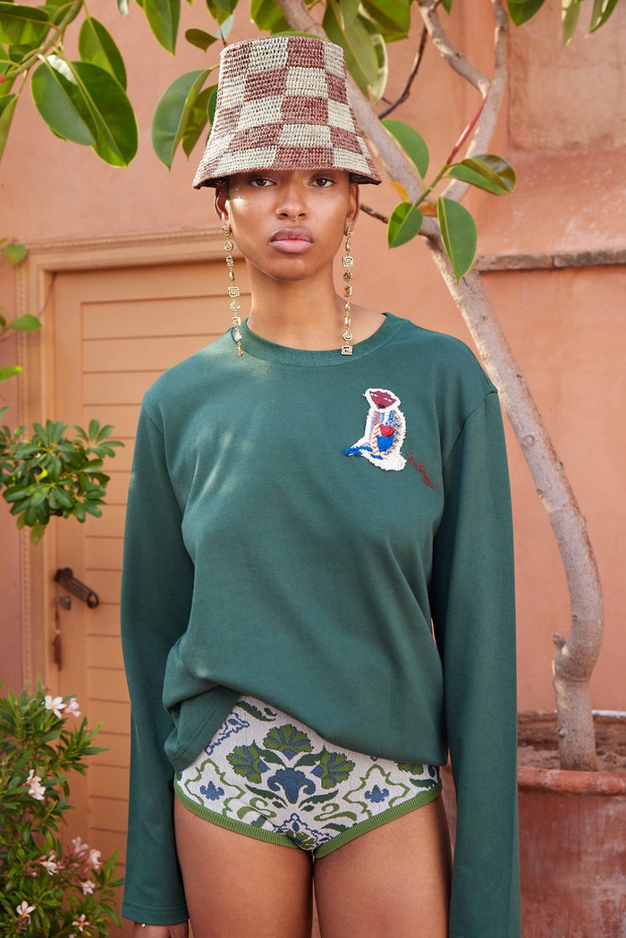 ALÉMAIS | CARMINE EMBROIDERED LONG SLEEVE TEE