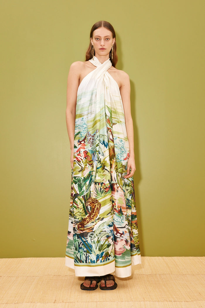 ALÉMAIS | JUNGLE BOOGIE SILK HALTER DRESS