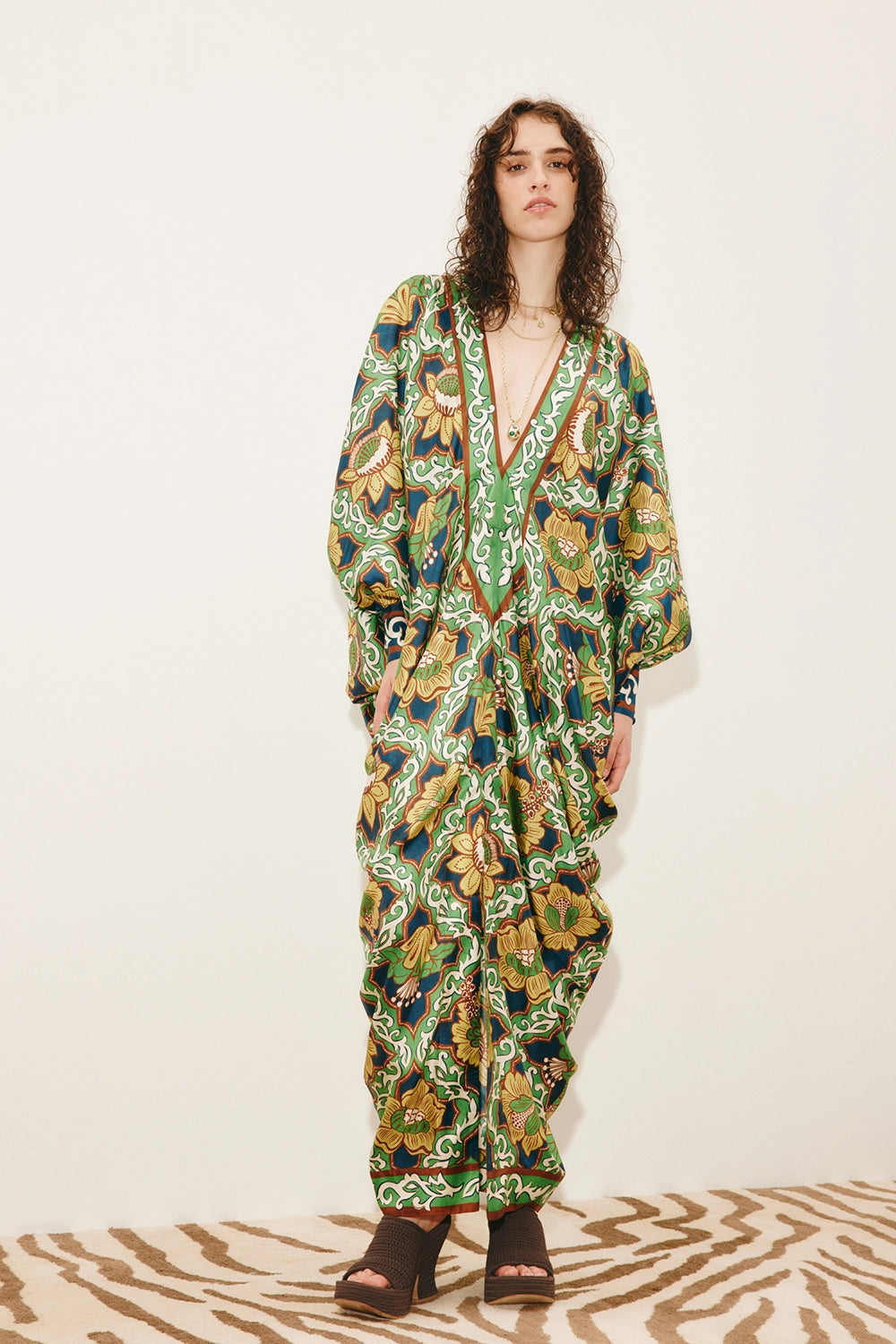 ALÉMAIS | LIANA V NECK SILK MIDI DRESS