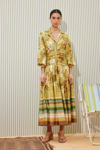 ALÉMAIS | MAXI SILK RUCHED SHIRTDRESS