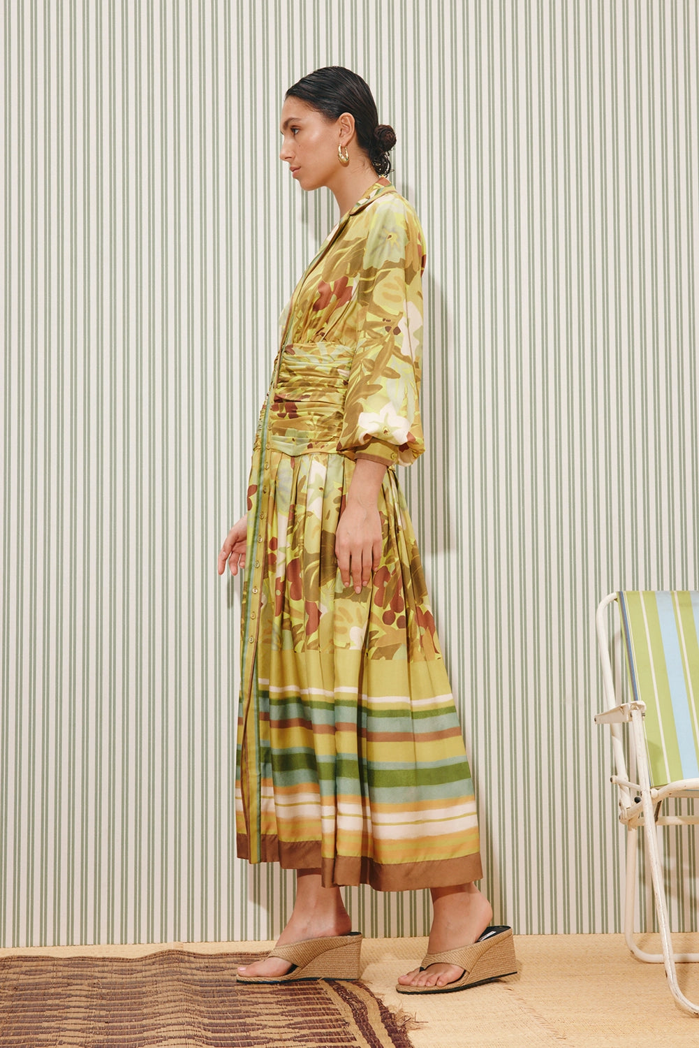 ALÉMAIS | MAXI SILK RUCHED SHIRTDRESS