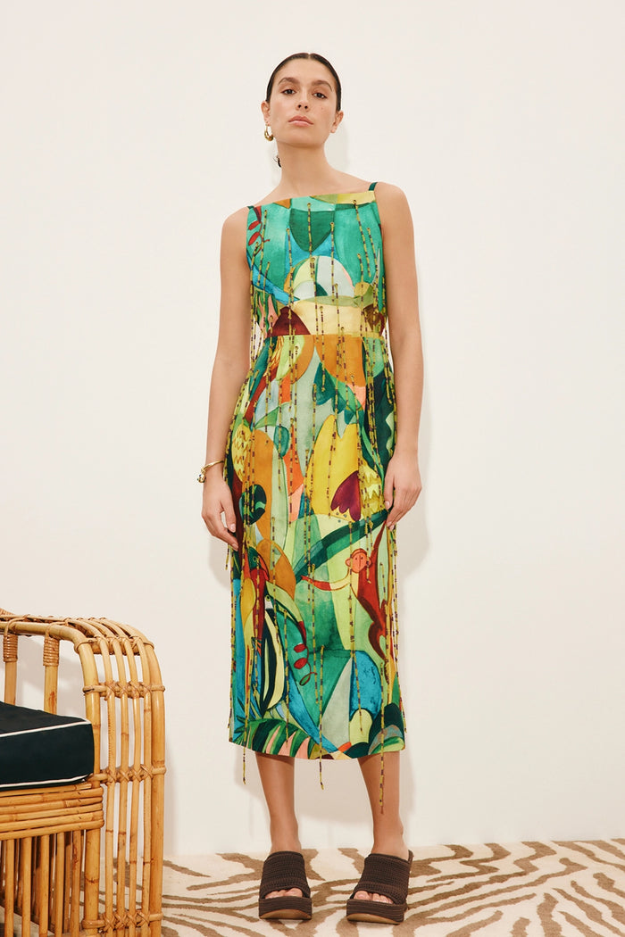 ALÉMAIS | MOKSHINI BEADED FRINGE MIDI DRESS