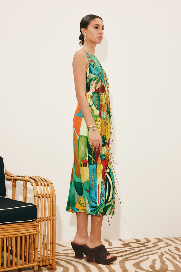 ALÉMAIS | MOKSHINI BEADED FRINGE MIDI DRESS