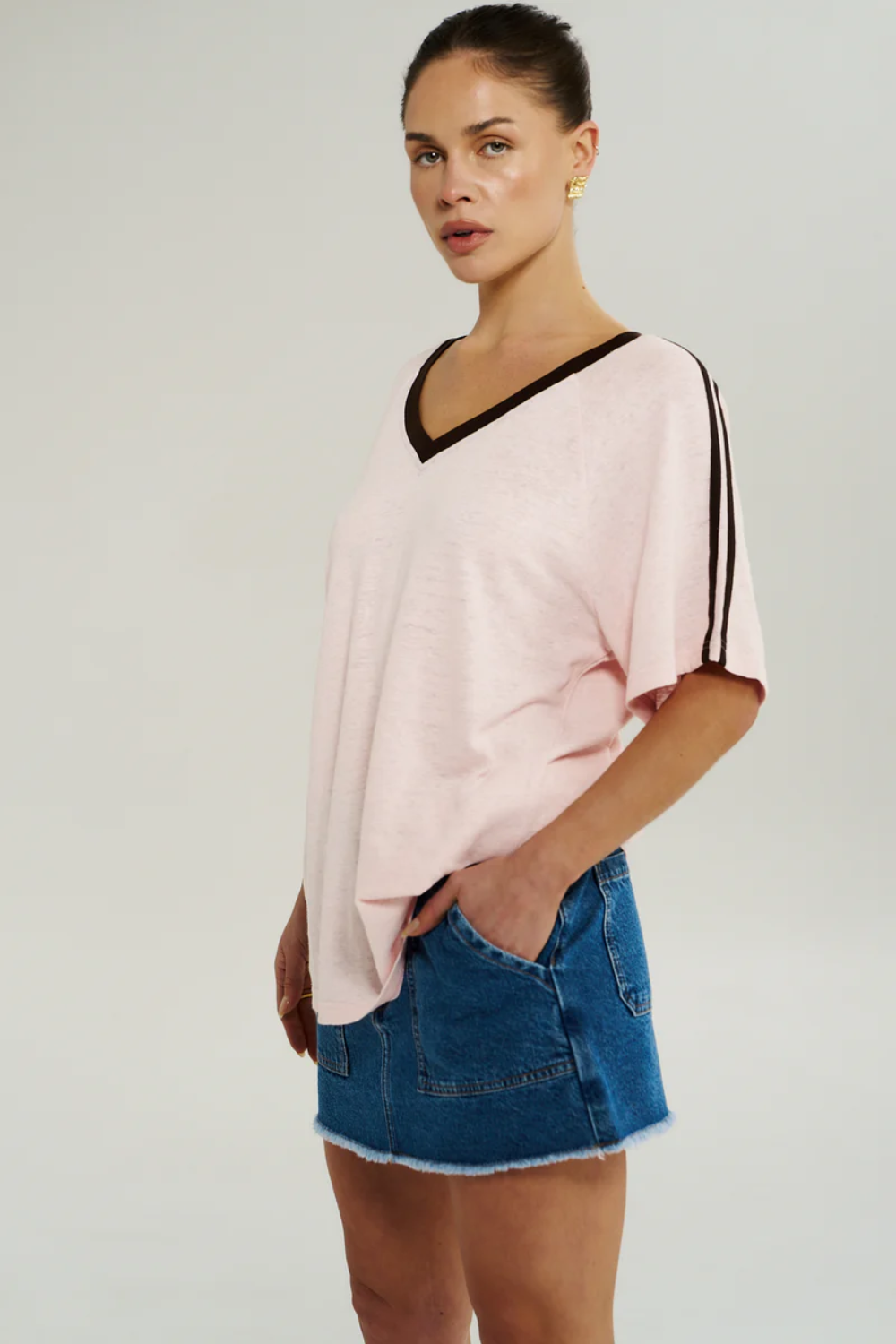 SUMMI SUMMI | V NECK JERSEY TEE - DUSTY ROSE