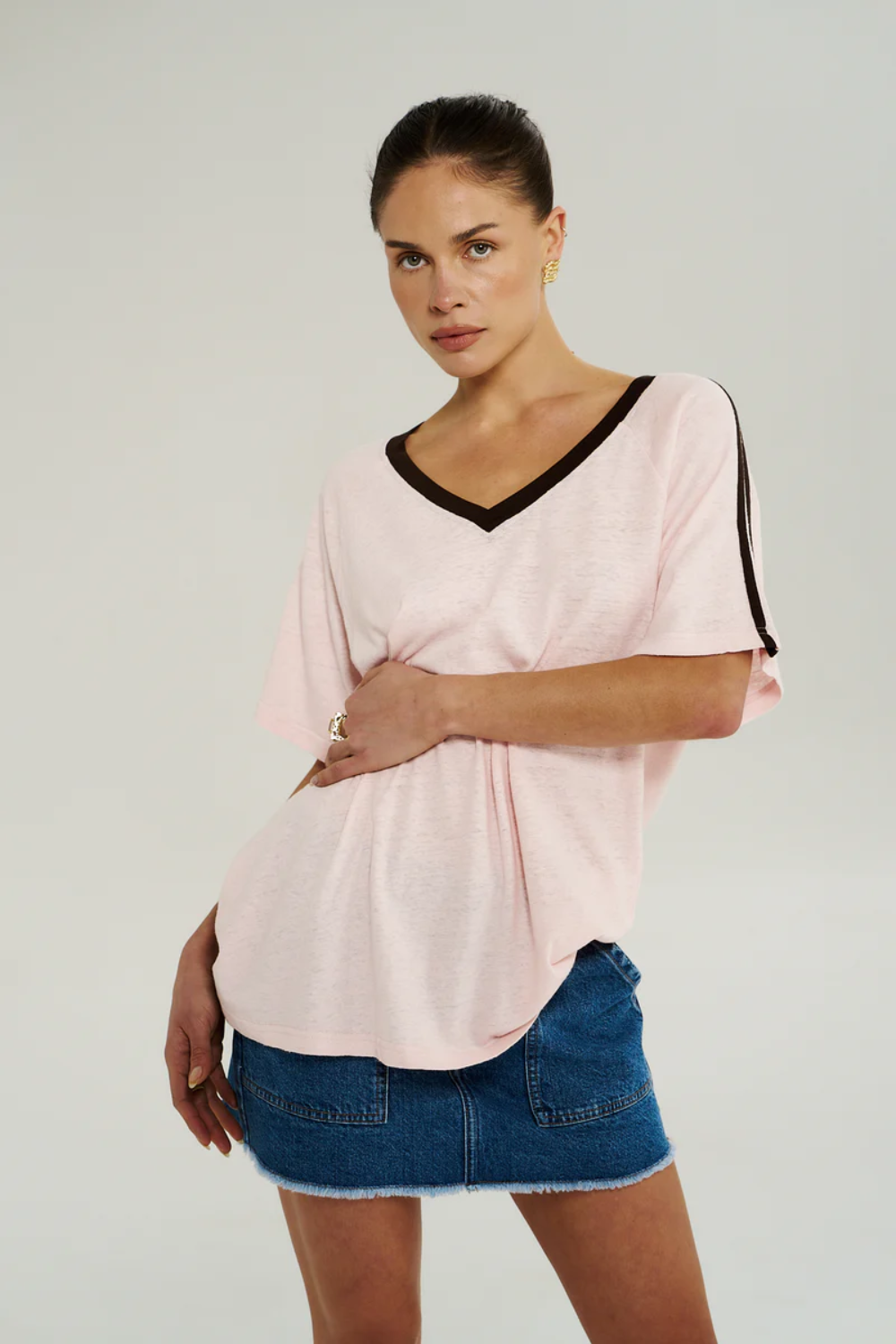 SUMMI SUMMI | V NECK JERSEY TEE - DUSTY ROSE