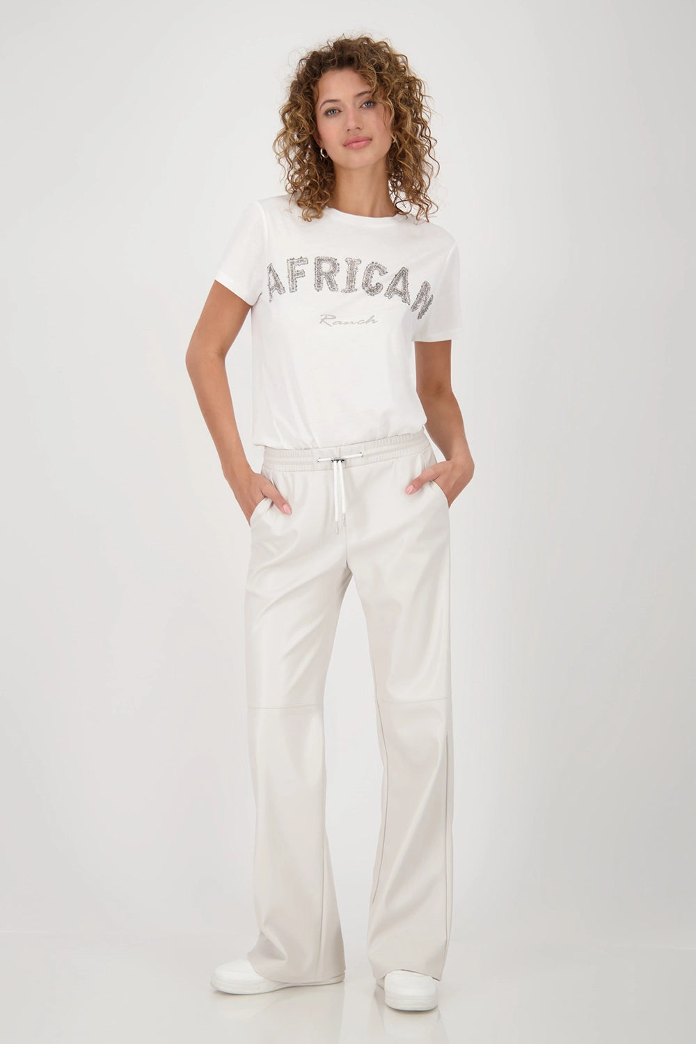 MONARI | STRAIGHT LEG LEATHER TROUSERS - OAT MILK 808752