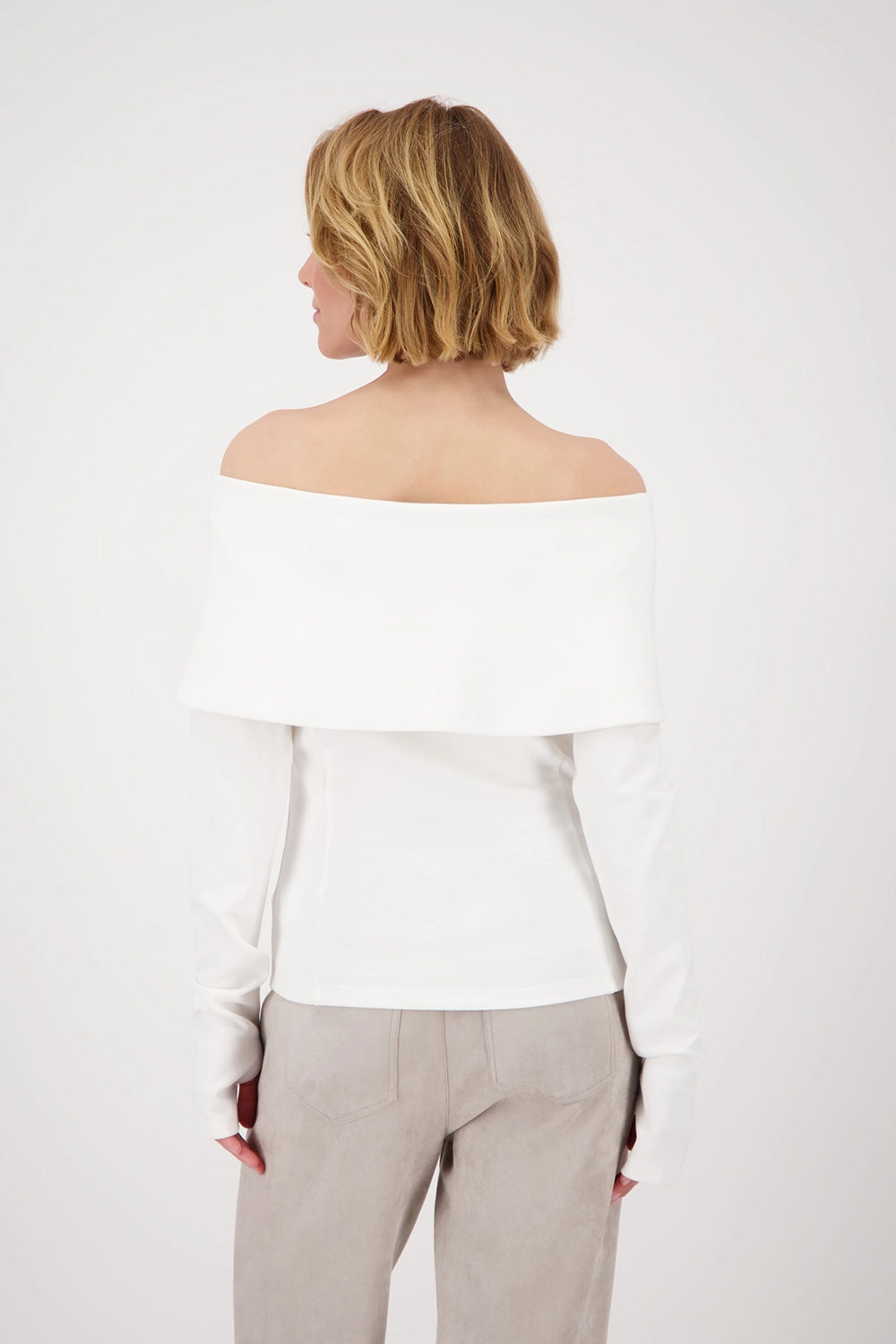 MONARI | SWEATSHIRT WITH CARMEN NECKLINE - OFF-WHITE 808810