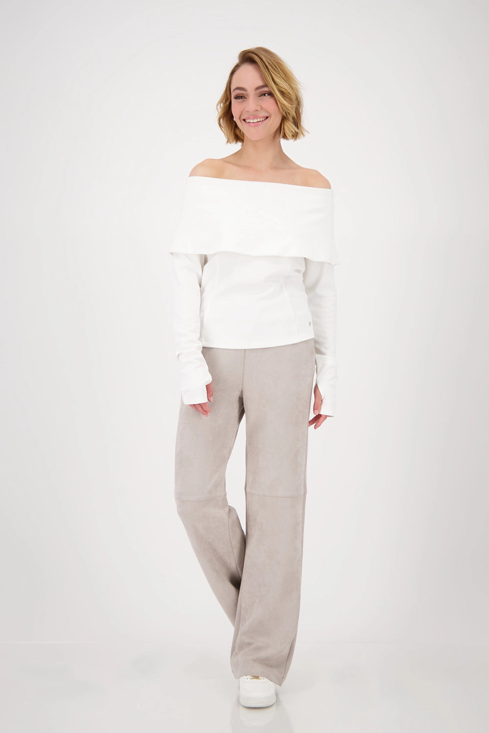 MONARI | SWEATSHIRT WITH CARMEN NECKLINE - OFF-WHITE 808810