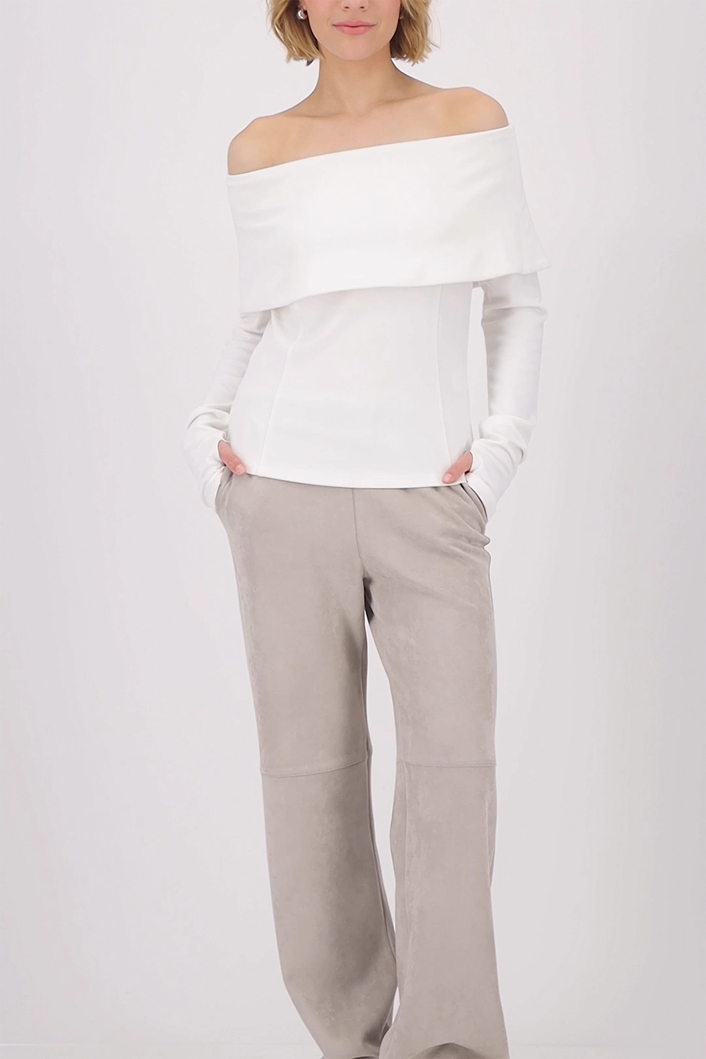 MONARI | SWEATSHIRT WITH CARMEN NECKLINE - OFF-WHITE 808810