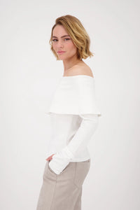 MONARI | SWEATSHIRT WITH CARMEN NECKLINE - OFF-WHITE 808810