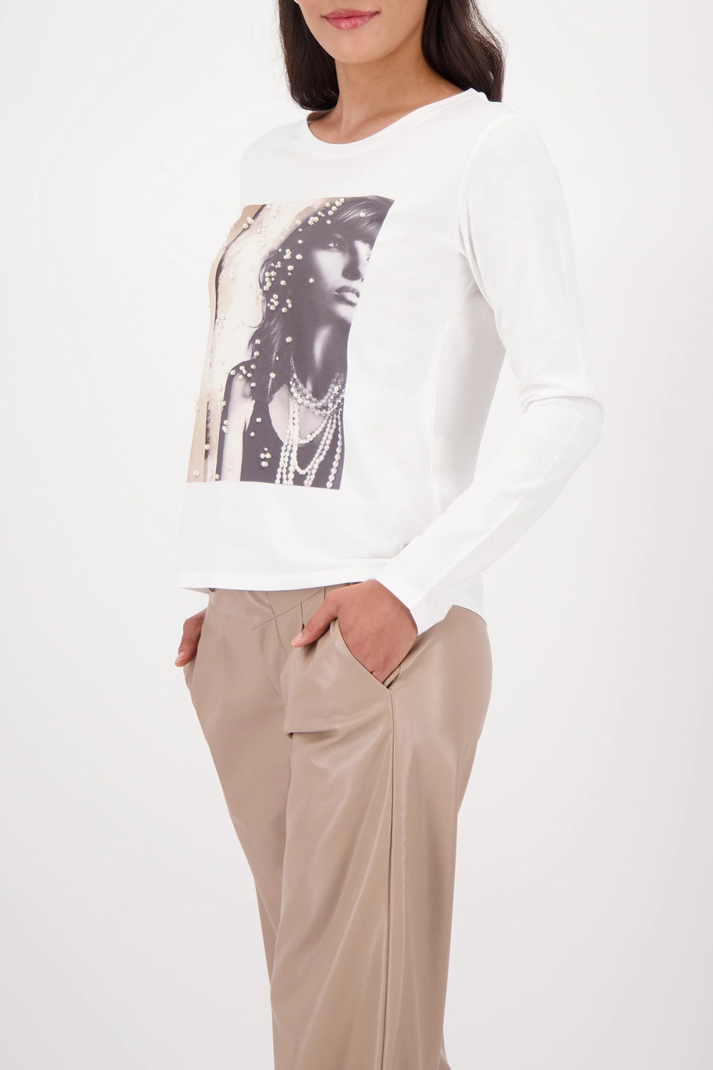 MONARI | LONG-SLEEVE SHIRT WITH PEARL DETAILS - OFF-WHITE 808848