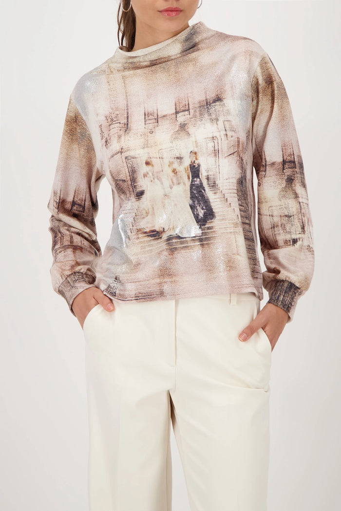 MONARI | SWEATSHIRT WITH OPERA PRINT - CASHMERE PTN 808864