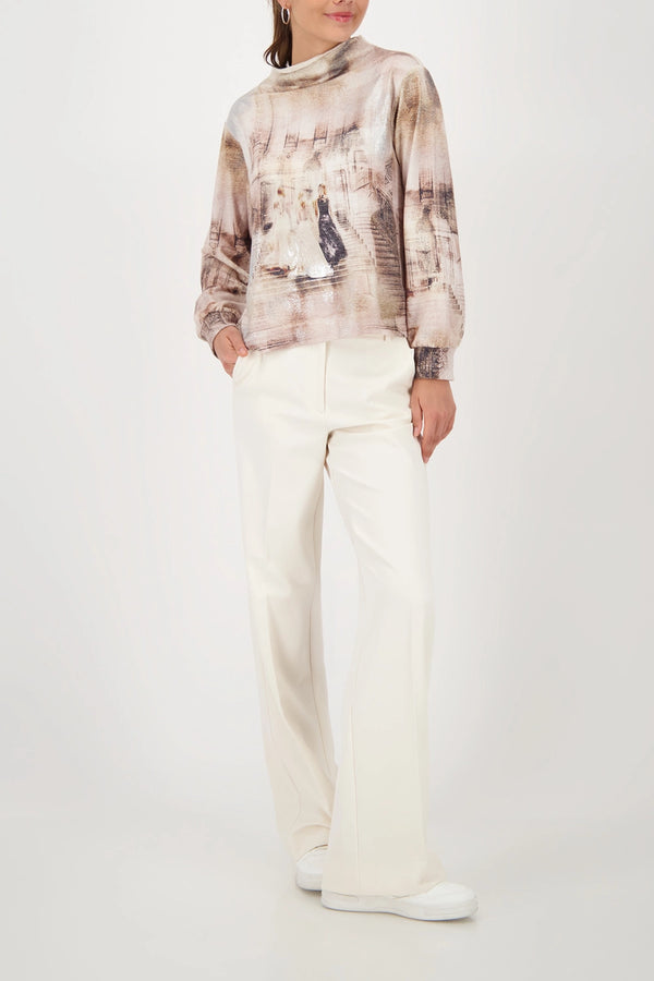 MONARI | SWEATSHIRT WITH OPERA PRINT - CASHMERE PTN 808864