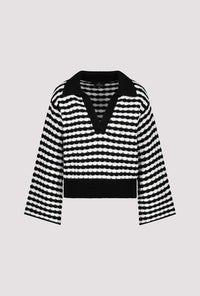 MONARI | POLO SWEATER WITH STRUCTURED STRIPES - BLACK STRIPE 808919