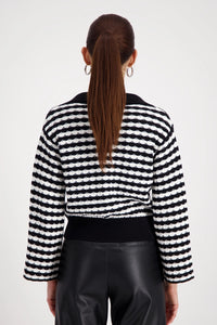 MONARI | POLO SWEATER WITH STRUCTURED STRIPES - BLACK STRIPE 808919