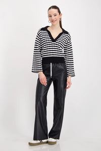 MONARI | POLO SWEATER WITH STRUCTURED STRIPES - BLACK STRIPE 808919
