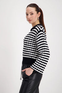 MONARI | POLO SWEATER WITH STRUCTURED STRIPES - BLACK STRIPE 808919